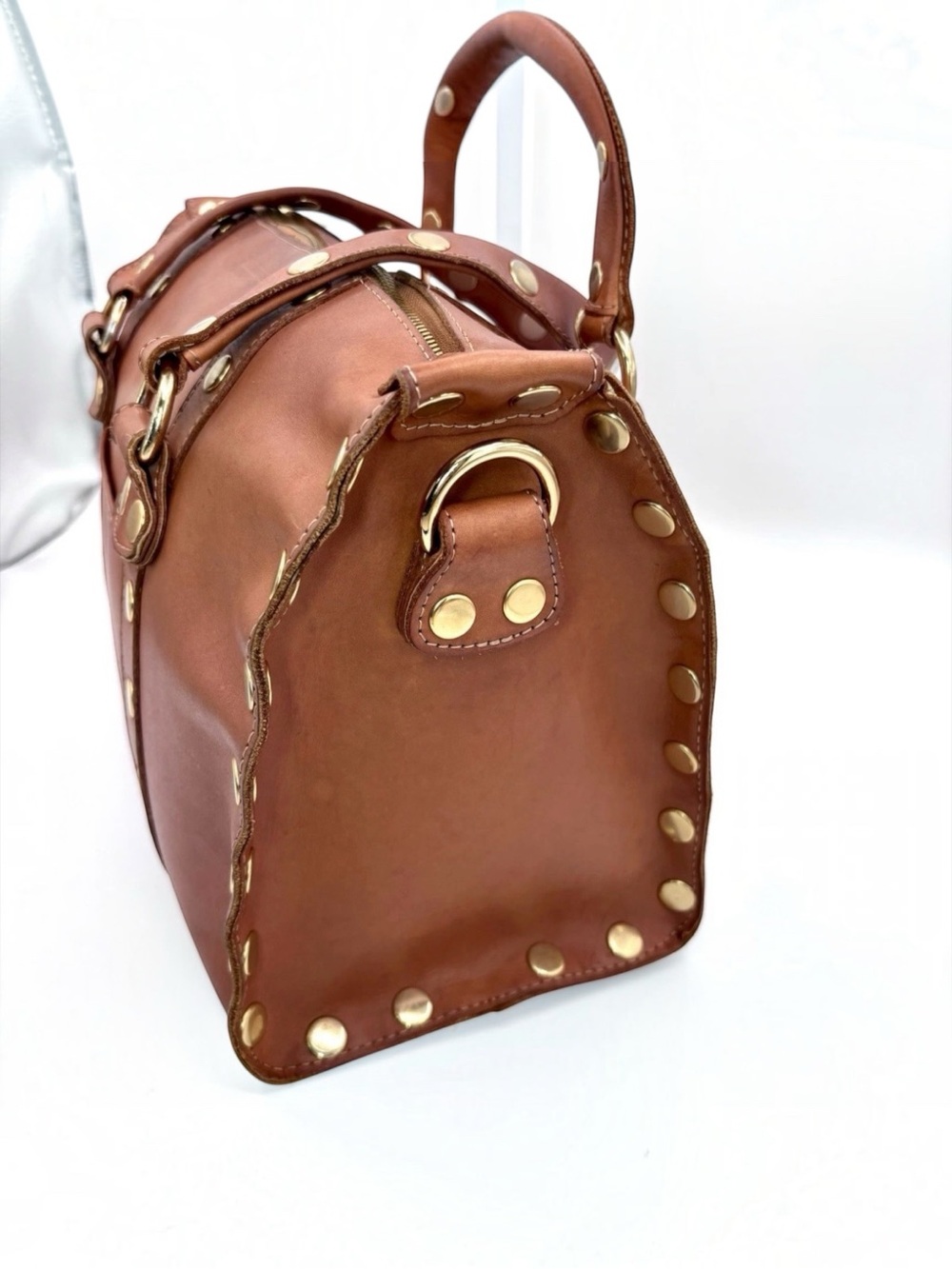 Hammitt Westwood Bag Elevated Chic Gold Studded Rivets Dr Brown Leather Satchel - Picture 4 of 14